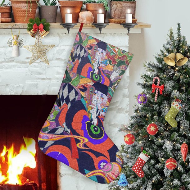Mononoke Segundo Capítulo Hinezumi Tema: Calcetines de Navidad, fino lino blanco para colgar en escaleras y chimenea, decoración navideña para el hogar, regalo de Navidad. 45cm × 32cm