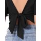 thumbnail image 5 of INSPIRE CHIC Boho Tie Front Crop Tops para mujeres con mangas cortas acampanadas texturizadas, escote profundo en V, ropa de playa L Negro, 5 of 6