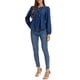 thumbnail image 2 of INSPIRE CHIC Mujeres Tops de Denim Lazo Frontal Manga Larga Volante Dobladillo Blusa Peplum Camisas de Jean S Azul Oscuro, 2 of 6