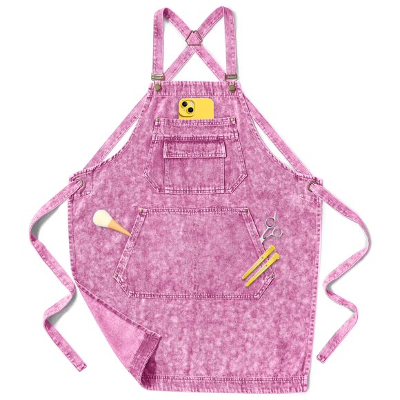 Delantal Vammcht Denim Rosa Multi‑Bolsillo Ajustable