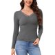 thumbnail image 1 of INSPIRE CHIC Camiseta Térmica para Mujer con Sujetador Incorporado, Manga Larga Acanalada, Escote en V, Ajuste Delgado, Caliente, Invierno, Forro Polar Suave, Capa Básica, XL, Gris, 1 of 6