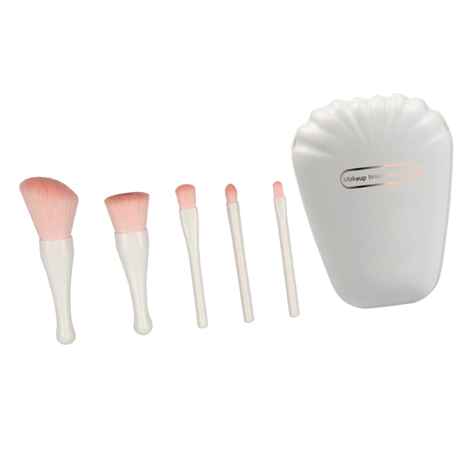 Magideal - Juego De 5 Brochas De Maquillaje, De Ojos En Polvo Multifuncional Con Espejo De Maquillaje, Con Caja De Almacenamiento, Brocha De Maquillaje De Blanco