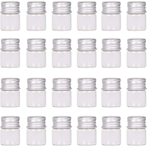 MaxMau Mini botellas de vidrio de 5 ml con tapa rosca de aluminio, set de 24