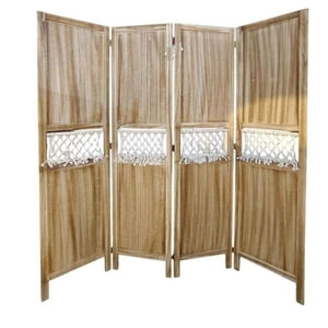 Oem - Biombo De Madera Resistente 4 Paneles Tejido Tela 40X170Cm