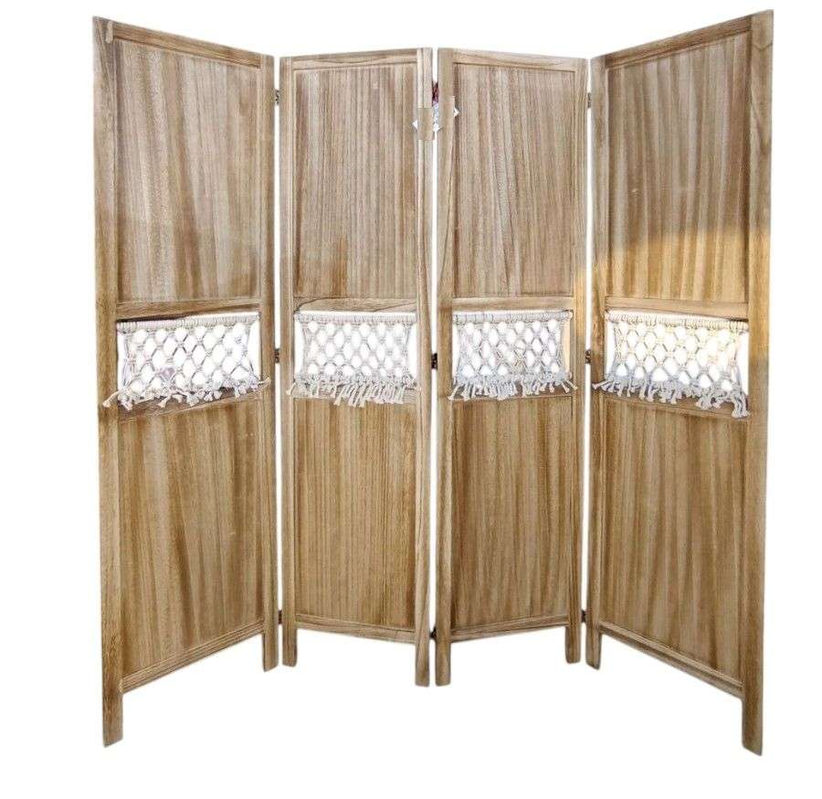 Oem - Biombo De Madera Resistente 4 Paneles Tejido Tela 40X170Cm