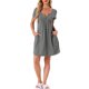 thumbnail image 2 of INSPIRE CHIC Vestido de Dormir para Mujer con Cuello en V, Manga Corta, Abertura Lateral y Ribete en Contraste para Primavera Verano S Gris, 2 of 6