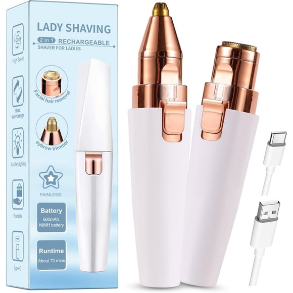 Depiladora Facial Eléctrica Kroaya 2 en 1 Luz LED Type-C
