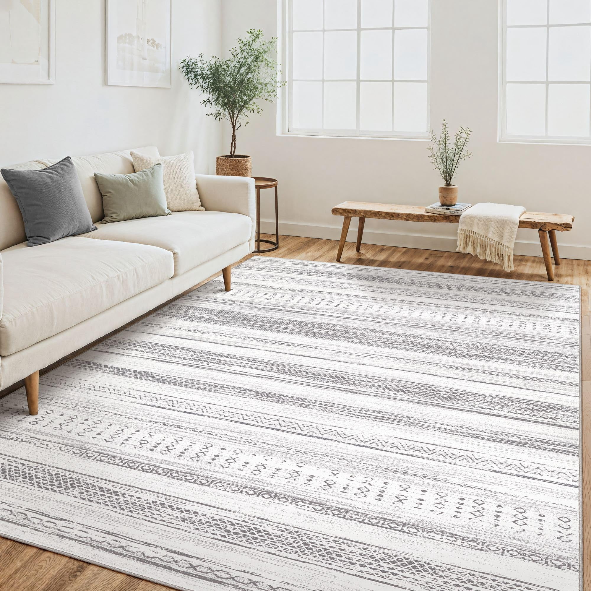 Area Rug Tortania, Lavable, Microfibra Suave, 5 X 7 Pies, Gris Claro