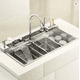 thumbnail image 2 of Lavaplatos Fregadero Digital Led, 7 Modos De Agua, Acero Inoxidable, Multifuncional, Cascada, Lavavasos, Termómetro, Dispensador Jabón, Escurridor, Tabla De Cortar, Plateado Grifería Extraíble, 2 of 6