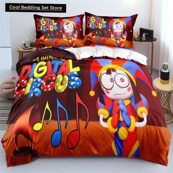 THE AMAZING DIGITAL CIRCUS Cartoon Bedding Set Polyester Fashion Duvet Cover Twin Size Bedclothes with Pillowcases for Teens Bed Bed Sheets