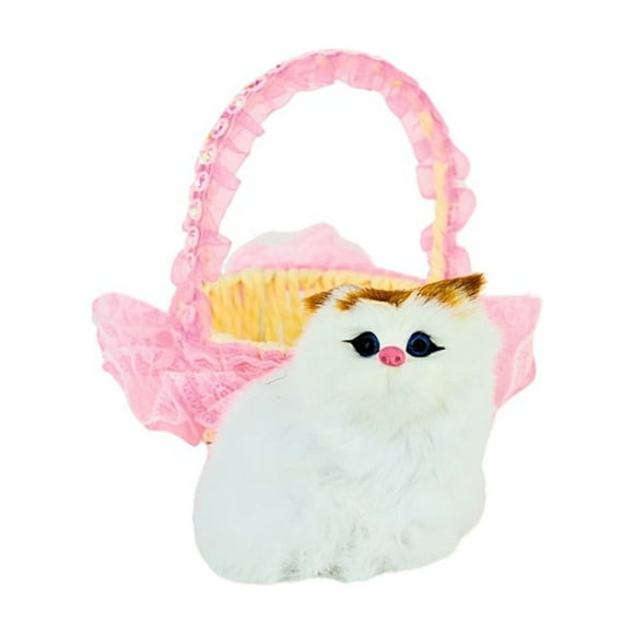 Gato Maullador En Canasta Juguete Decorativo Rosado