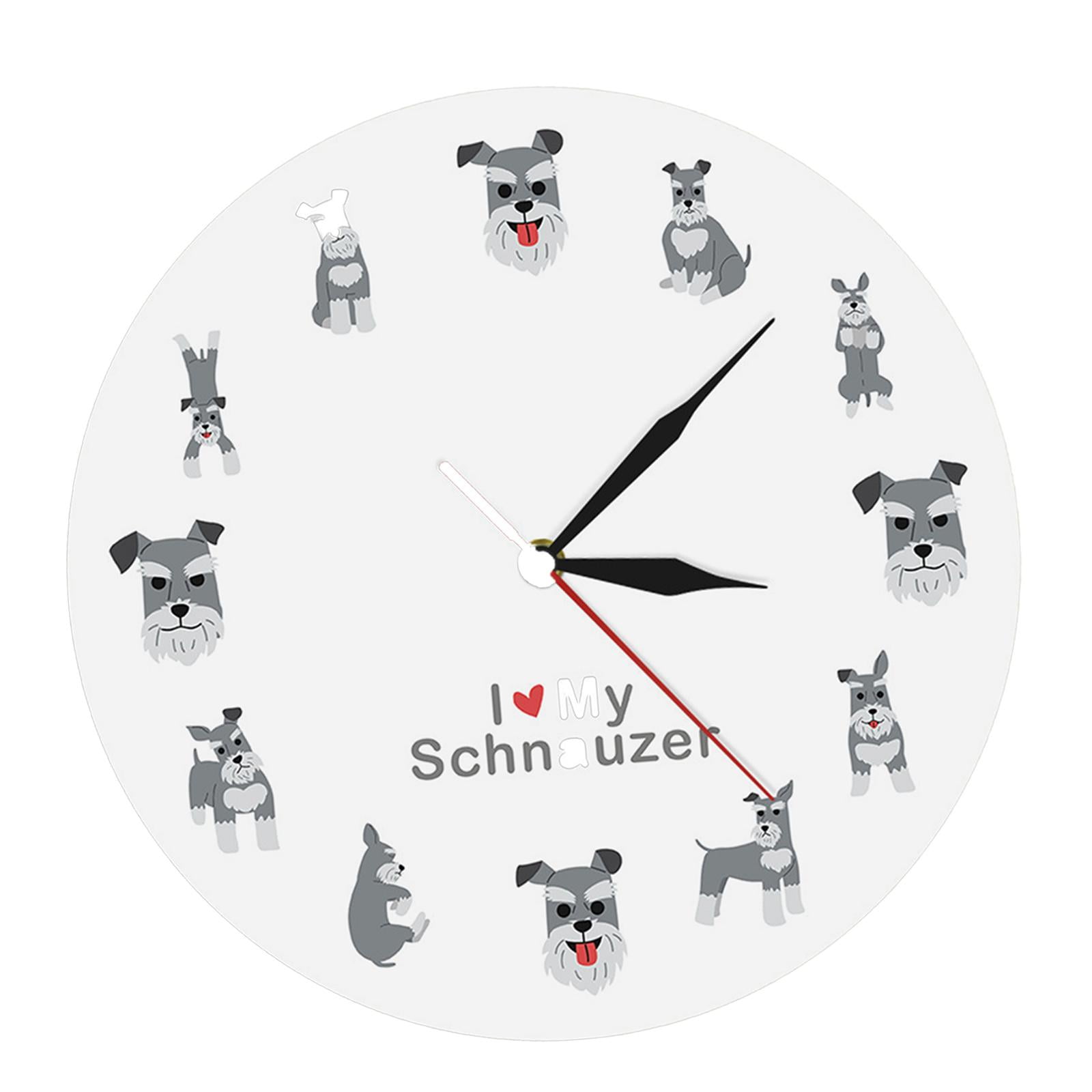 Magideal - Reloj De Pared Con Diseño De Schnauzer De 12 Pulgadas, Reloj Analógico Redondo Creativo Que No Hace Tictac, Reloj Colgante De Pared Silencioso Para La