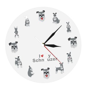 Magideal - Reloj De Pared Con Diseño De Schnauzer De 12 Pulgadas, Reloj Analógico Redondo Creativo Que No Hace Tictac, Reloj Colgante De Pared Silencioso Para La