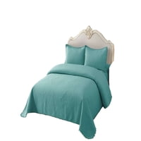 Genérico - Cubrecama Quilt De Verano King Con Pompon Color Turquesa