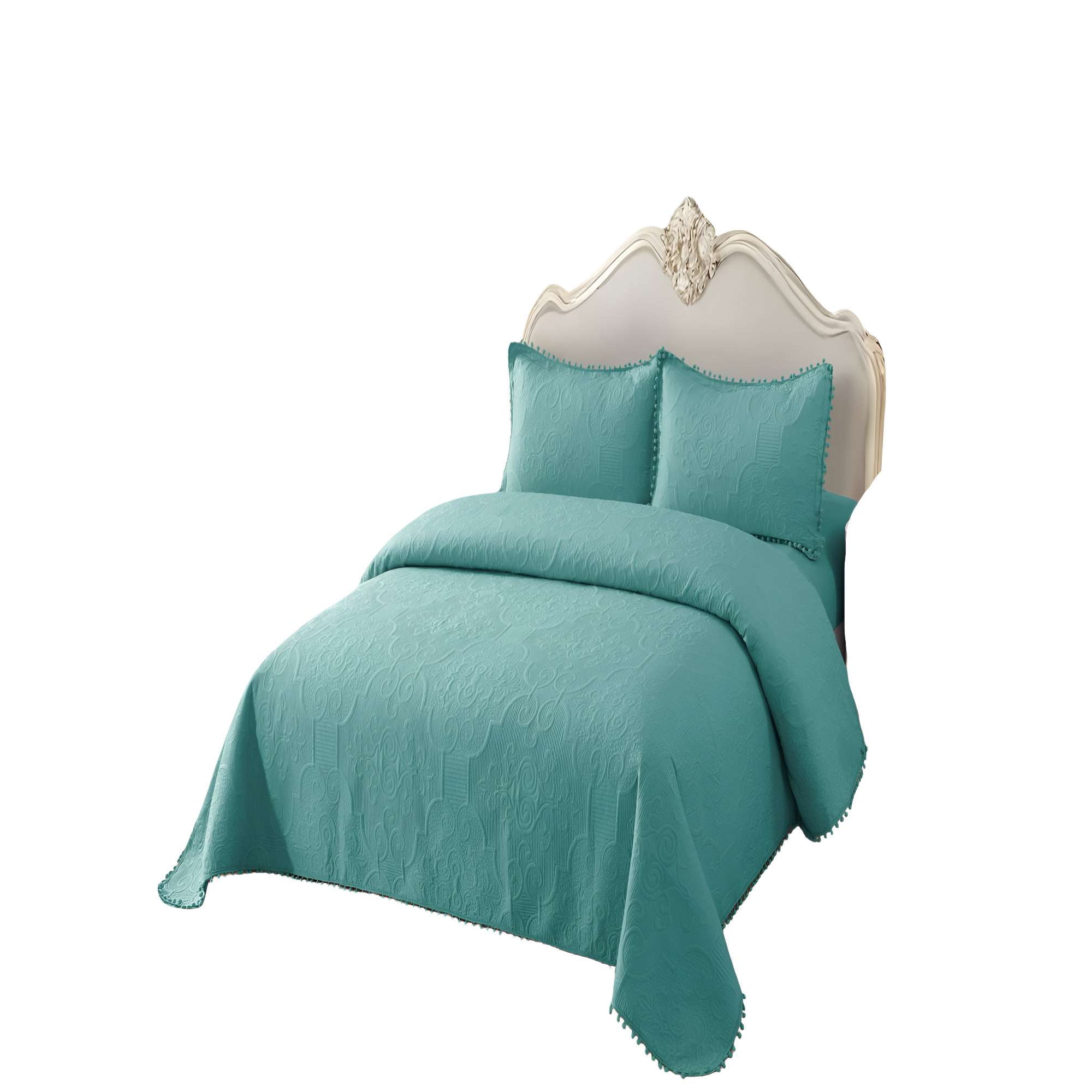 Genérico - Cubrecama De Verano Quilt King Con Pompon Color Turquesa