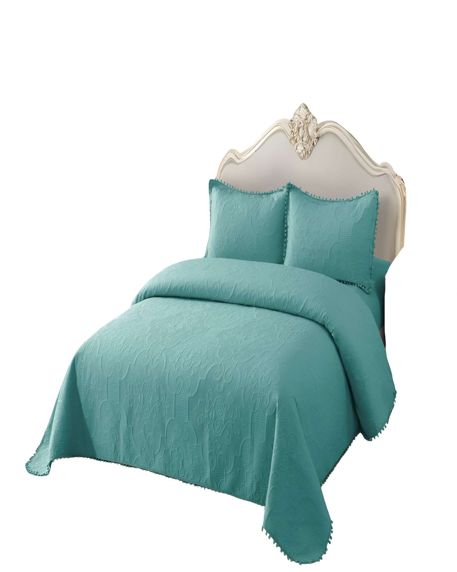 Genérico - Cubrecama Quilt De Verano King Con Pompon Color Turquesa