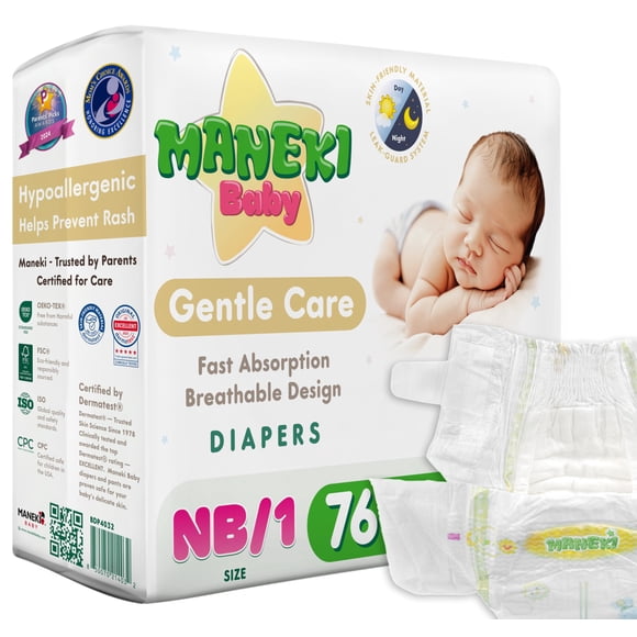 Pañales MANEKI Newborn 76 unidades hipoalergénicos
