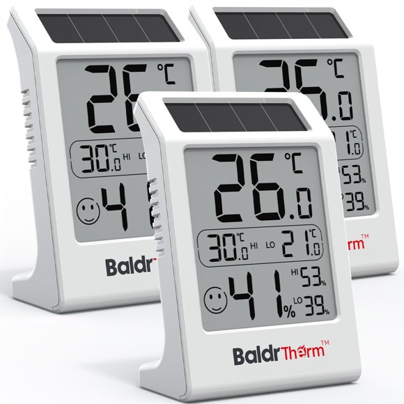 Termómetro de habitación BaldrTherm de 3,2" con energía solar, paquete de 3