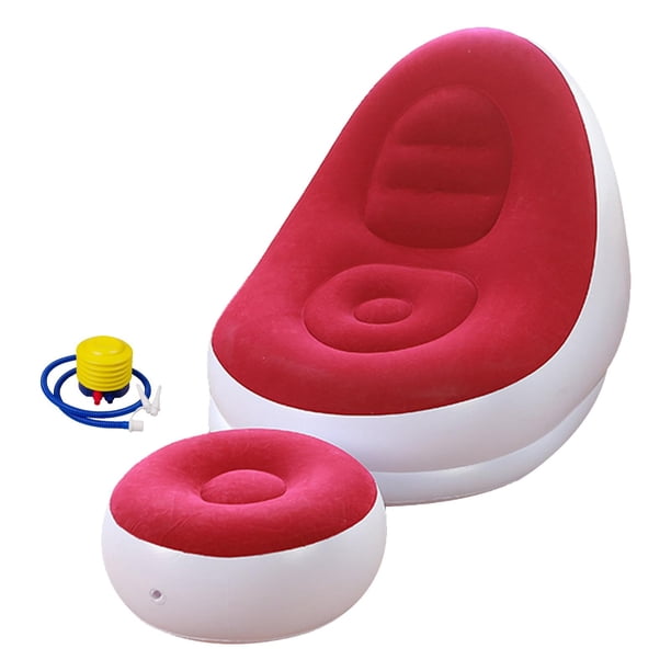 Silla De Salón Inflable Con Taburetes De Pie Sofá Perezoso Para Viajes De Campamento Al Aire Libre Rojo