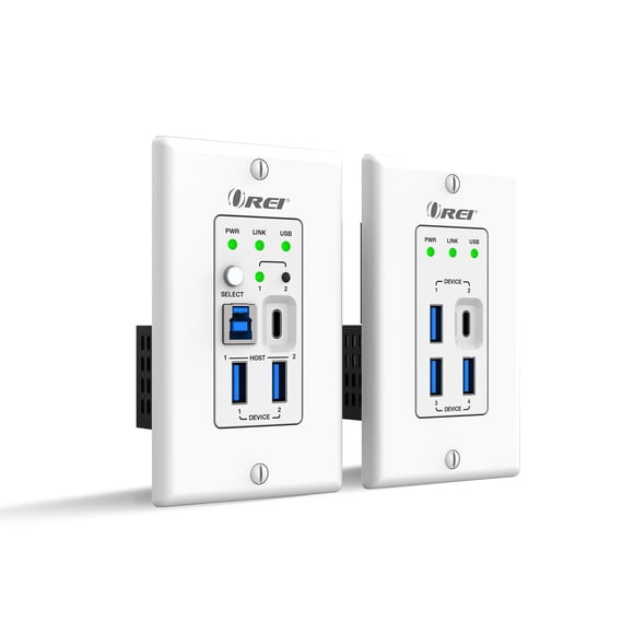 Extensor USB 3.2 de placa de pared OREI, doble host, LAN de 100 m