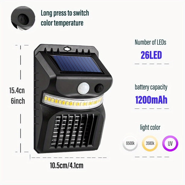 1pc LED Solar Mosquito Wall Light, IP65 Waterproof Outdoor Ultraviolet Electric Shock Mosquito Lamp, With Motion Sensor Human Sensor Wall Light, Variable Color Temperature For Garden, Walkway, Patio,