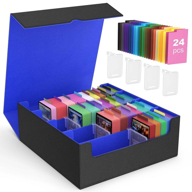 Caja de almacenamiento de tarjetas coleccionables MoKo 3000+ MTG con separadores, negro y azul