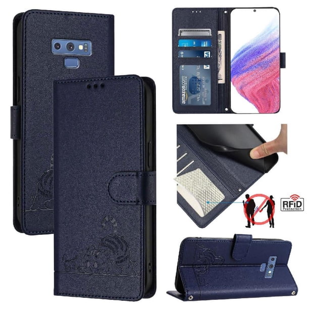 Funda tipo cartera FOXDOCK para Samsung Galaxy Note 9 con soporte, ranuras, RFID, diseño de gato
