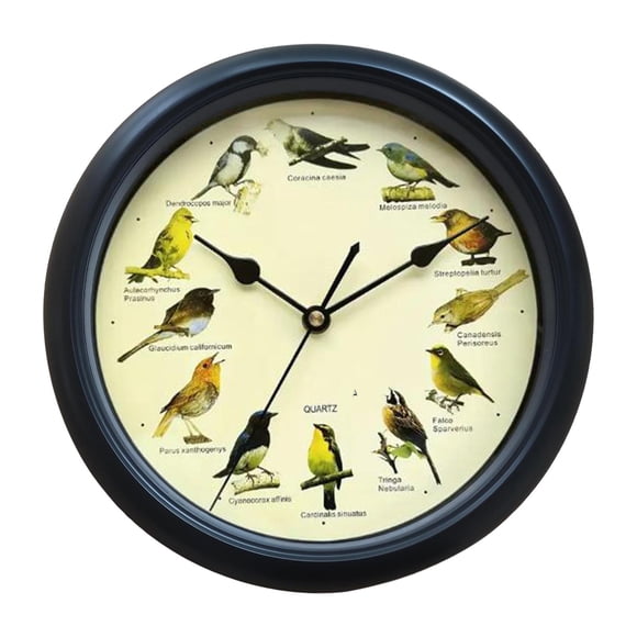 Reloj Musical De Pared Con Sonido De Pájaros, Funciona Con Pilas, Para Decoración Interior Del Hogar, Negro, 25cm