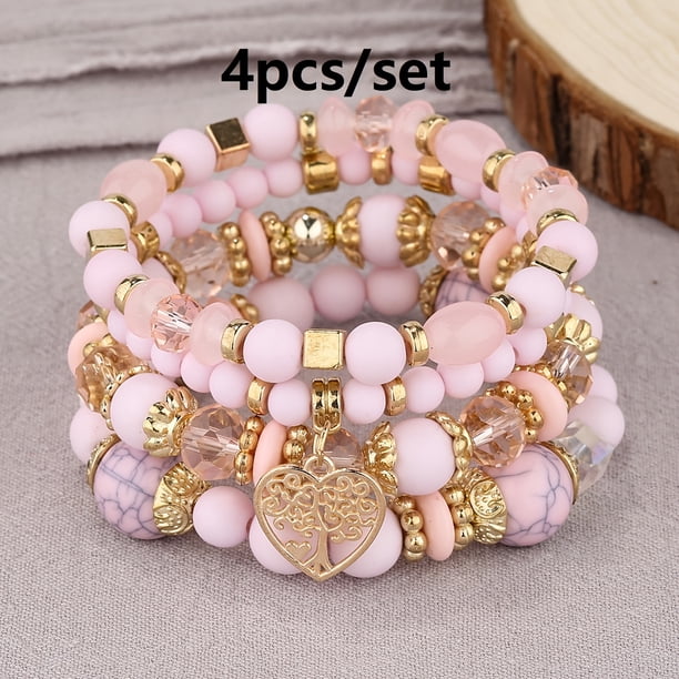 Heart Charm Beads Layered Bracelet Set Pompomia Bracelet Charm Vintage Jewelry Valentine's Day Gift