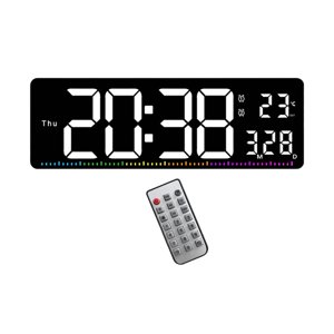 Magideal - Reloj De Pared Digital, Reloj Con Calendario, Luz Ajustable De 10 Niveles, Pantalla De Temperatura, Mes, Fecha, Semana Para Dormitorio, Cabecera De Blanco