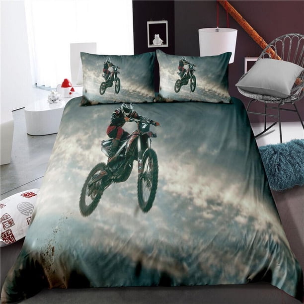 Racing Motorcycle Motorbike Fire Black Quilt Duvet Cover Set Home Textiles3-Piece Bedding Set