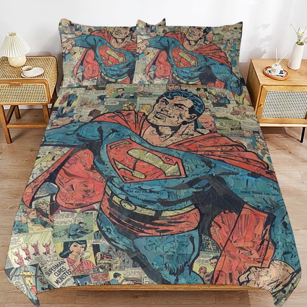 Superman Bedding Sets Ultra Soft Skin-Friendly Duvet Cover 3 Piece, Cute Comforter Cover Bed Set for Boys Girls Kids