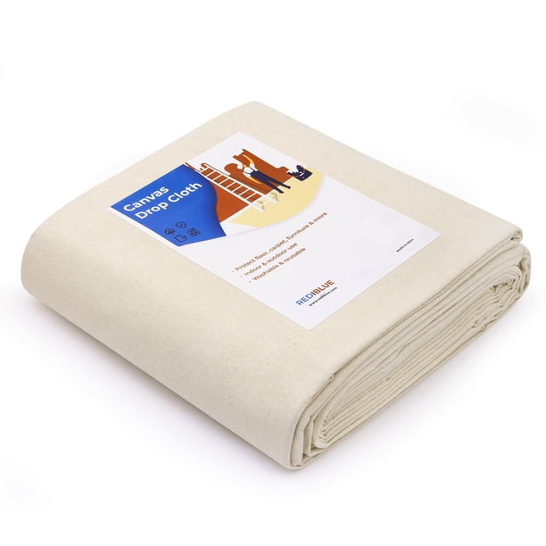 REDIBLUE Lona de Lienzo para Pintura - Lavable, Duradera, Altamente Absorbente, Algodón sin Costuras, Protección Multiusos para Suelo, Alfombra, Muebles, Uso Interior y Exterior, 227 g, 1,2 × 7,6 m