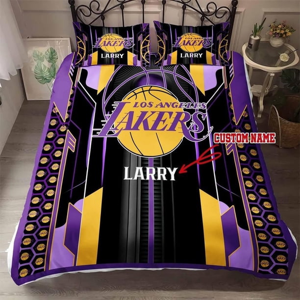 Custom Name Los Angeles Lakers Fans Gift Quilt Duvet Cover Set Bedspread Double3-Piece Bedding Set