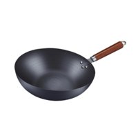 Magideal - Sartén Wok De Hierro Fundido Para Cocina Con Mango De Madera, Ligera, Para Saltear, Cocinar Al Vapor, Freír Y Guisar. Sin Tapa