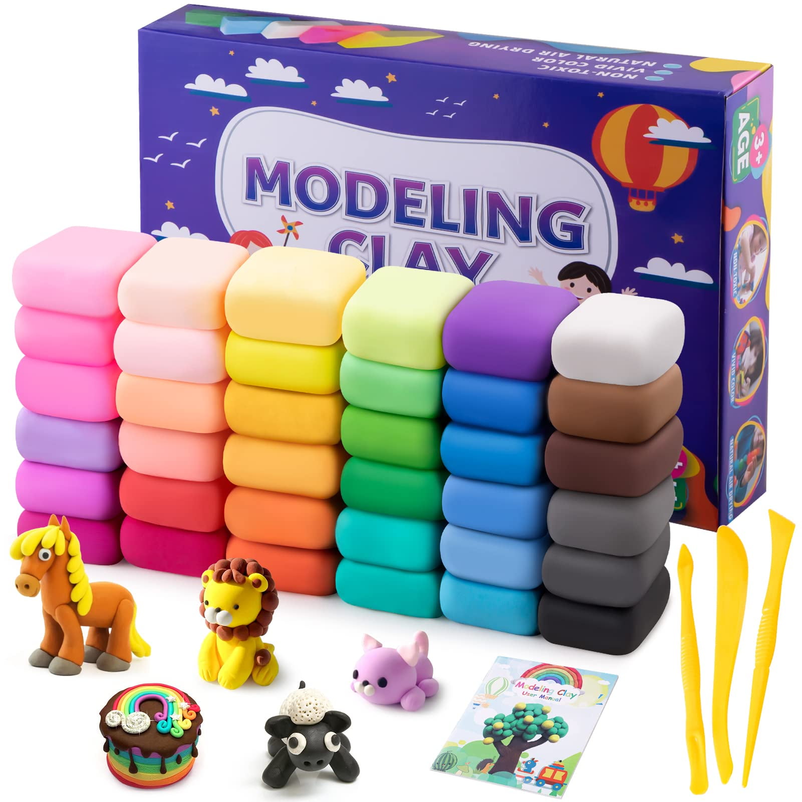 Exptolii - Set De Arcilla Para Modelar Air Dry Clay 36 Colores Con Herramientas