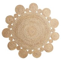 Fliperex - Alfombra Redonda De Yute Borde Circulos Intercalado Natural