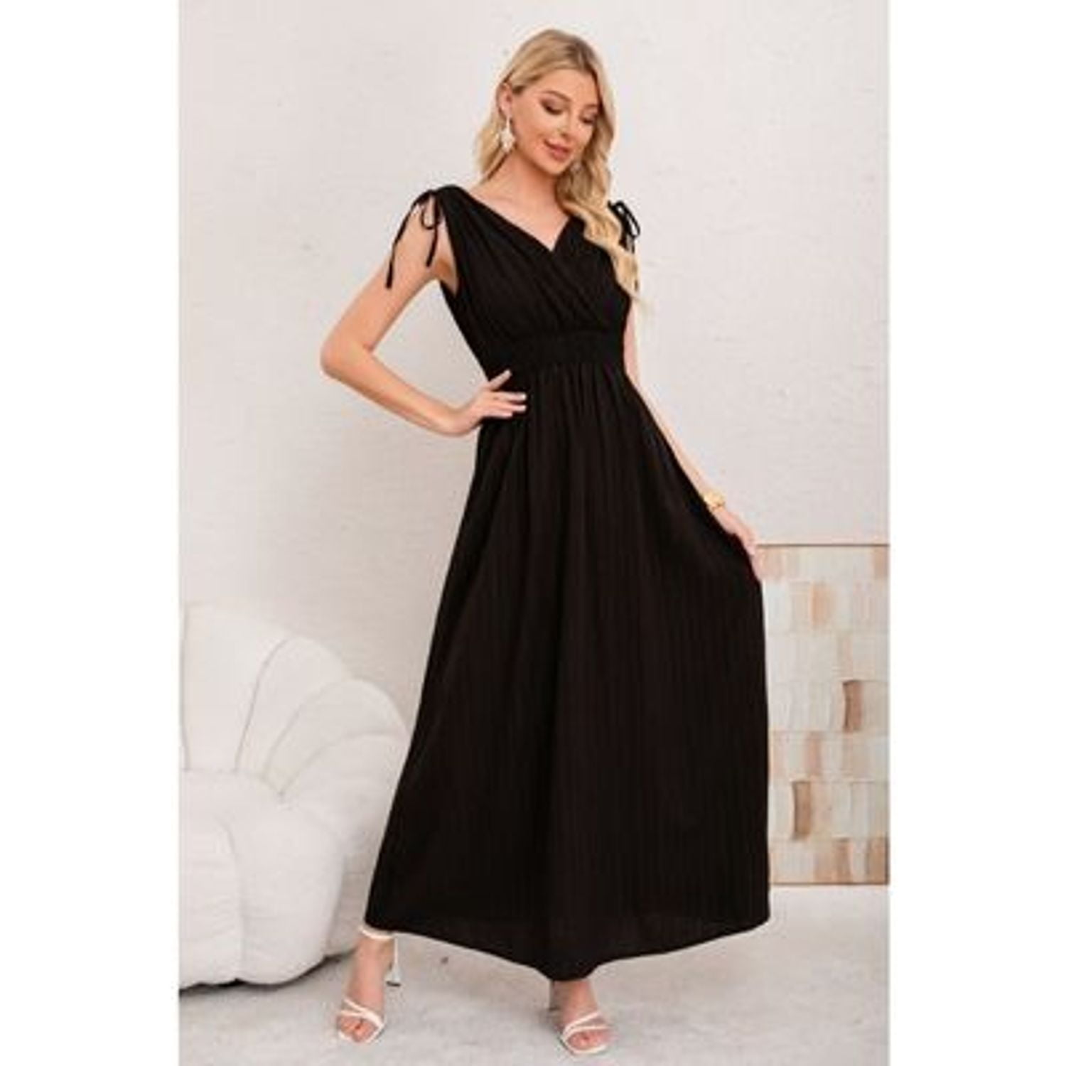 Likeshop - Maxi Vestido Largo Mujer Casual Eventos Texturizado Sin Manga 3374