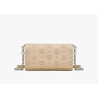Bolso De Mano Mcm Tipo Folio Con Monograma Y Visillos De Cuero Para Mujer Beige