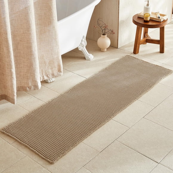 Alfombra de baño TYUU tipo waffle, pasillera, 183 x 61 cm, antideslizante, caqui
