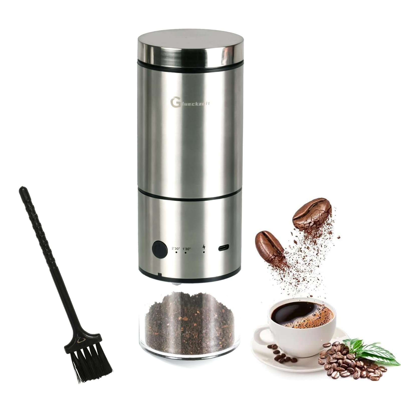 Molino de cafe electrico portatil Glueckzeit con molienda ajustable