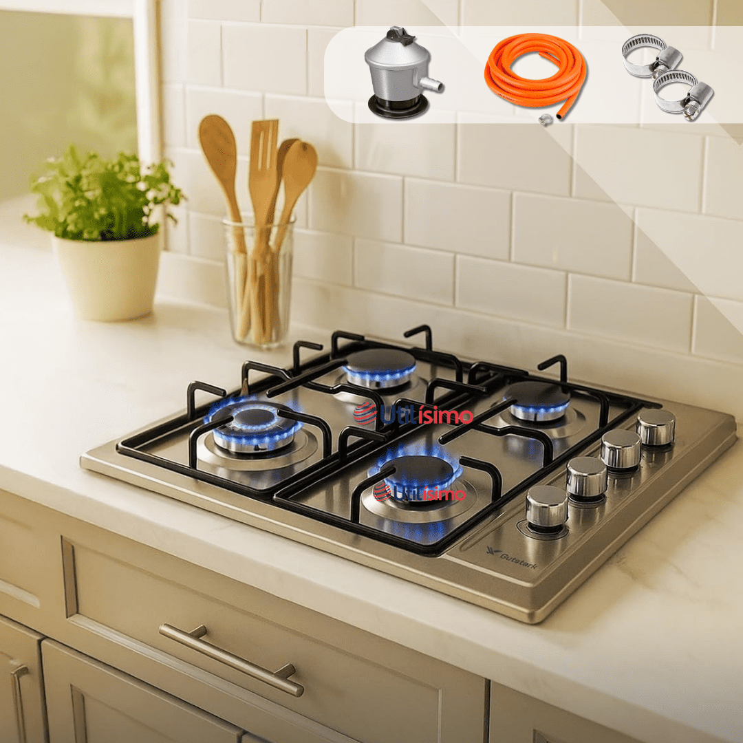 Line - Cocina Encimera A Gas Licuado 4 Platos Acero Inoxidable Premium+kit De Instalación