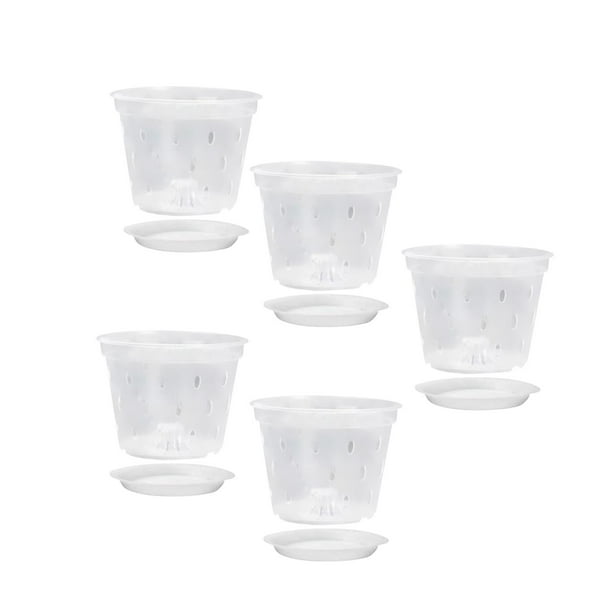 Macetas para orquídeas con agujeros, maceta para plantas de interior y exterior, maceta transparente con agujeros para balcón, dormitorio y cafetería Con platillo de 5 pulgadas