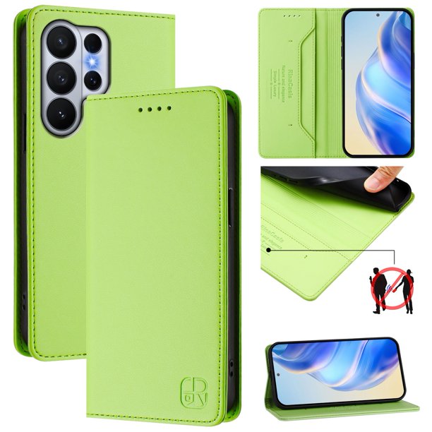Funda Billetera con Soporte para Samsung Galaxy S26 Ultra Bloqueo RFID Plegable Verde claro