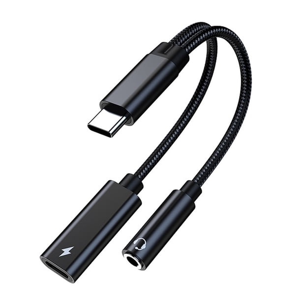 Adaptador de auriculares y cargador USB C a 3,5 mm, puerto de carga USB C PD 3.0 2 en 1 a conector de audio auxiliar y cable de carga rápida