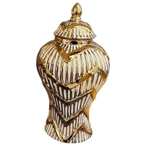 Bothyi - Jarrón De Cerámica, Tarro De Jengibre Con Líneas Doradas, Tarro De Templo, Mano De Obra Fina, Moderno, 17X17X31Cm