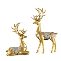 Magideal - 2 Figuras De Reno, Esculturas De Resina, Artesanías De Mesa, Pareja De Alces, Estatuas Para Decorar La Sala De Estar, Gabinetes, Soportes De Tv, Navid Oro
