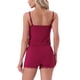 thumbnail image 3 of INSPIRE CHIC Conjunto de Pijama de Punto Acanalado para Mujer con Ribete de Encaje Suave Camiseta sin Mangas y Pantalones Cortos con Tirantes Ajustables para Verano XL Rojo, 3 of 6