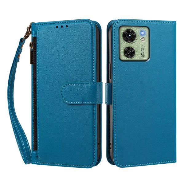 Funda Tipo Billetera para Motorola Moto edge 40 5G con Soporte y Bolsillo con Cierre Azul