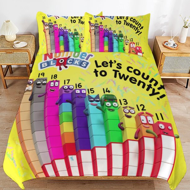 Number Block Bedding Set Duvet Cover Comfortable and Lightweight Cartoon Bedding 3 Piece Bed Set